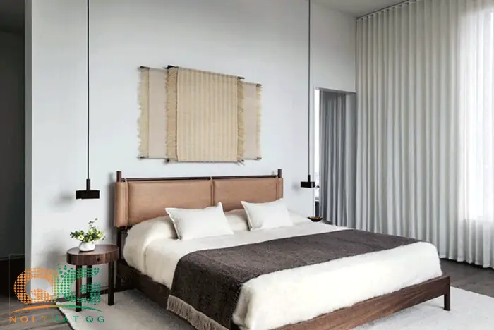 Nội thất phòng ngủ sử dụng tông màu tươi sáng để gia tăng diện tích sử dụng