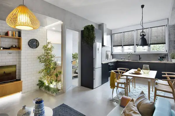 Mẫu 1: Thiết kế căn hộ 46m2 2 phòng ngủ gần gũi với thiên nhiên Mẫu 1: Thiết kế căn hộ 46m2 2 phòng ngủ gần gũi với thiên nhiên