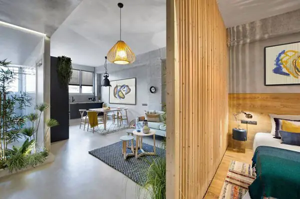 Mẫu 1: Thiết kế căn hộ 46m2 2 phòng ngủ gần gũi với thiên nhiên Mẫu 1: Thiết kế căn hộ 46m2 2 phòng ngủ gần gũi với thiên nhiên