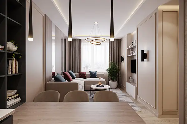 1. Mẫu nội thất căn hộ 43m2 với 1 - 2 phòng ngủ
