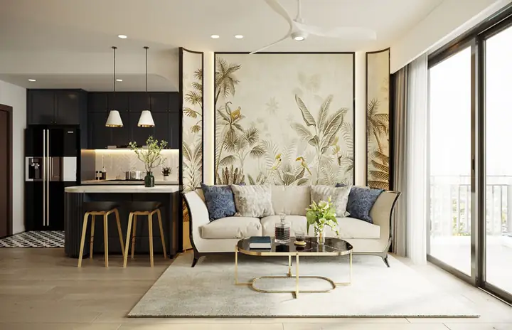 Nội thất phòng khách căn hộ 80m2 3 phòng ngủ