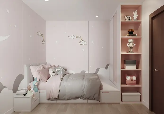 Nội thất phòng ngủ bé gái căn hộ 80m2 3 phòng ngủ Nội thất phòng ngủ bé gái căn hộ 80m2 3 phòng ngủ
