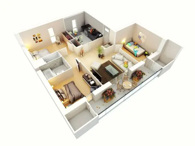 Hình cắt 3D thiết kế nội thất căn hộ 80m2 3 phòng ngủ đẹp tiện nghi Hình cắt 3D thiết kế nội thất căn hộ 80m2 3 phòng ngủ đẹp tiện nghi