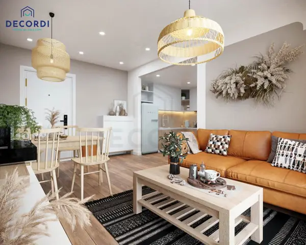 Mẫu 5: Thiết kế nội thất chung cư 65m2 2 phòng ngủ phong cách hiện đại xen lẫn Vintage