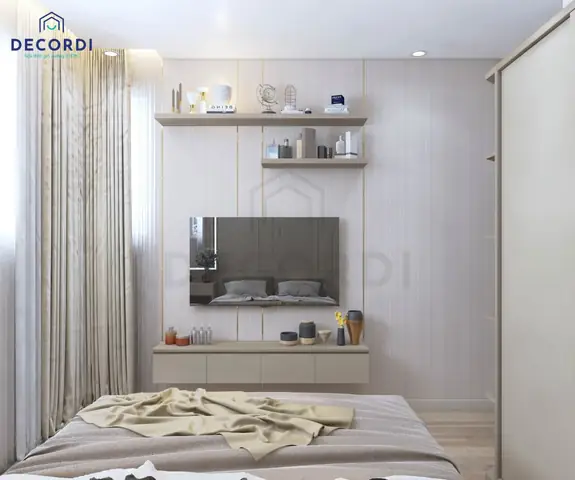 Mẫu 4: Thiết kế nội thất căn hộ 65m2 2 phòng ngủ tiện nghi với tông màu tươi sáng