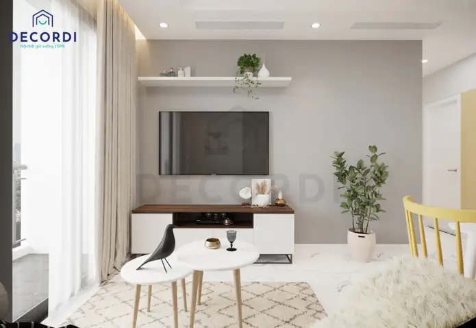 Mẫu 6: Mẫu thiết kế căn hộ 64m2 hiện đại mang tông màu pastel nhẹ nhàng