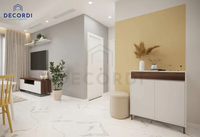 Mẫu 6: Mẫu thiết kế căn hộ 64m2 hiện đại mang tông màu pastel nhẹ nhàng