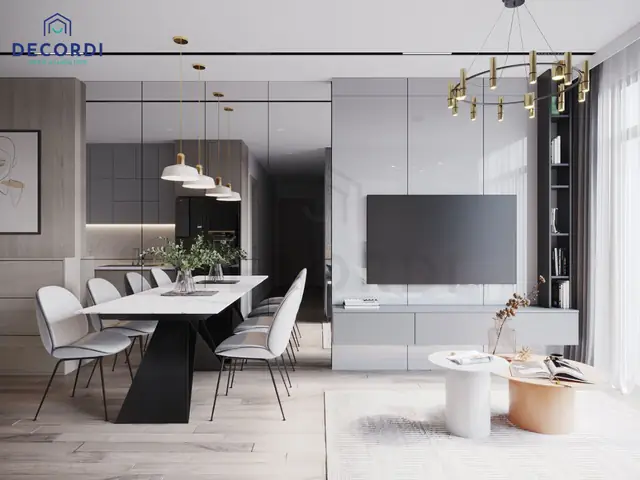 Mẫu 3: Thiết kế nội thất căn hộ 65m2 2 phòng ngủ hơi hướng luxury