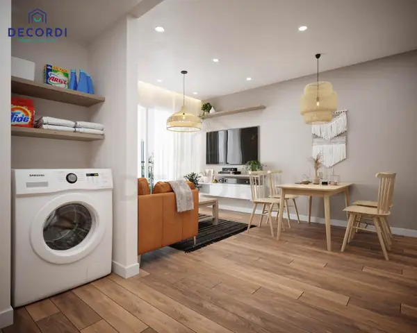 Mẫu 5: Thiết kế nội thất chung cư 65m2 2 phòng ngủ phong cách hiện đại xen lẫn Vintage