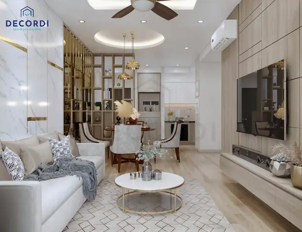Mẫu 4: Thiết kế nội thất căn hộ 65m2 2 phòng ngủ tiện nghi với tông màu tươi sáng