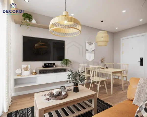 Mẫu 5: Thiết kế nội thất chung cư 65m2 2 phòng ngủ phong cách hiện đại xen lẫn Vintage