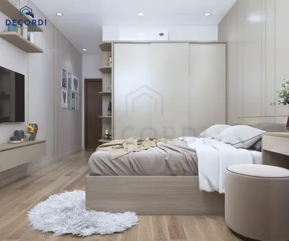 Mẫu 4: Thiết kế nội thất căn hộ 65m2 2 phòng ngủ tiện nghi với tông màu tươi sáng