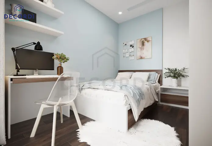 Mẫu 6: Mẫu thiết kế căn hộ 64m2 hiện đại mang tông màu pastel nhẹ nhàng