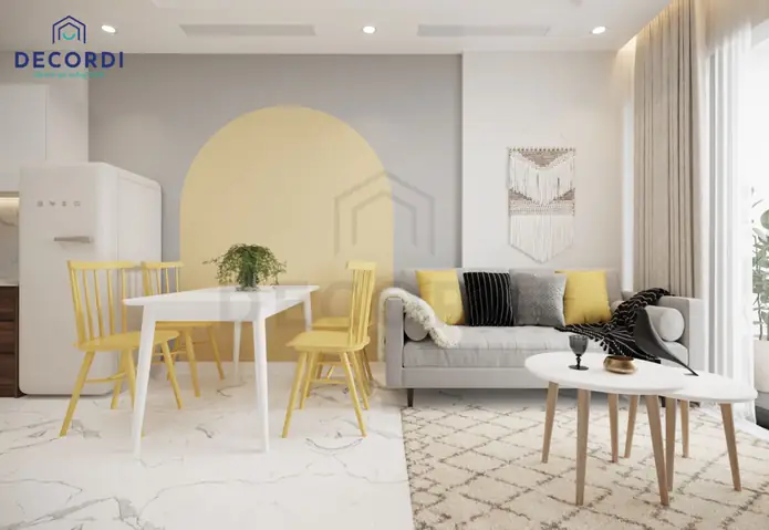 Mẫu 6: Mẫu thiết kế căn hộ 64m2 hiện đại mang tông màu pastel nhẹ nhàng