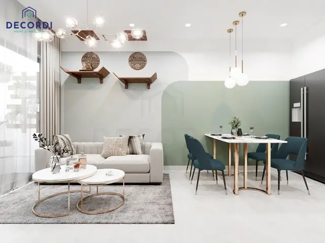 Bàn trà mặt đá nhân tạo màu trắng phối kim loại ánh kim độc đáo
