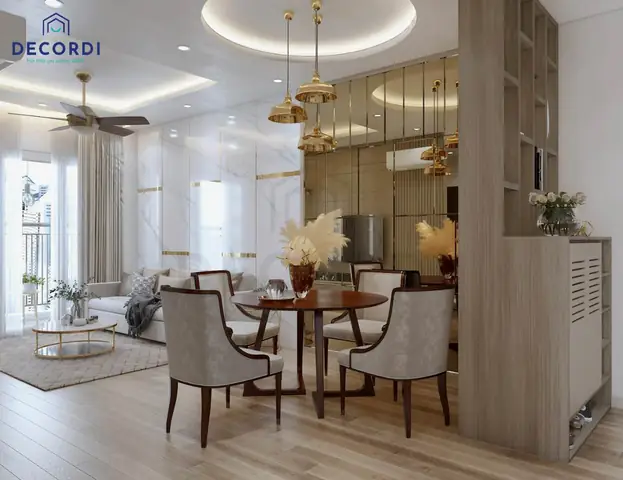 Mẫu 4: Thiết kế nội thất căn hộ 65m2 2 phòng ngủ tiện nghi với tông màu tươi sáng