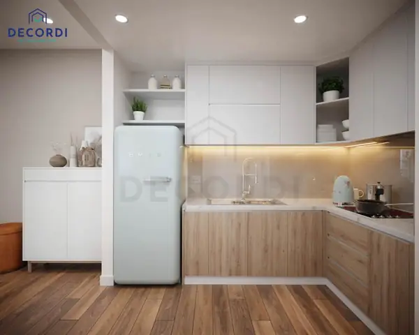 Mẫu 5: Thiết kế nội thất chung cư 65m2 2 phòng ngủ phong cách hiện đại xen lẫn Vintage