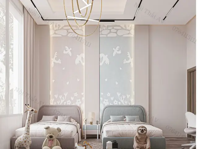 thiết kế phòng ngủ 10m2 cho 2 bé