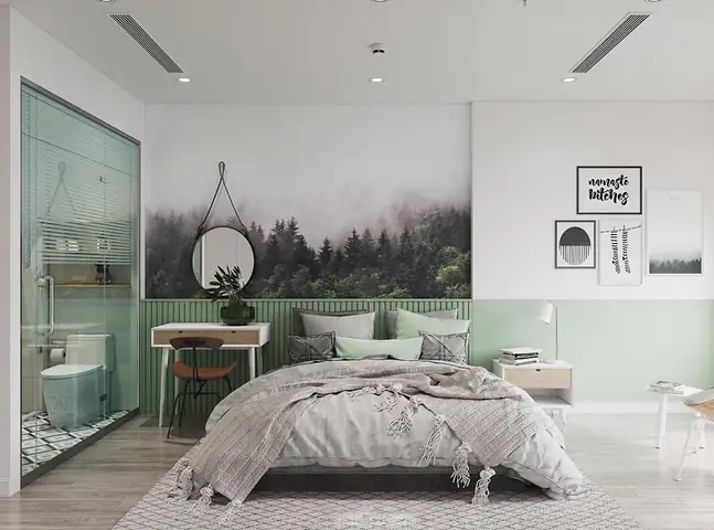 thiết kế phòng ngủ 16m2 có toilet