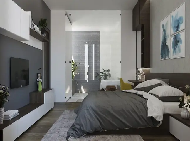 thiết kế phòng ngủ 16m2 có toilet