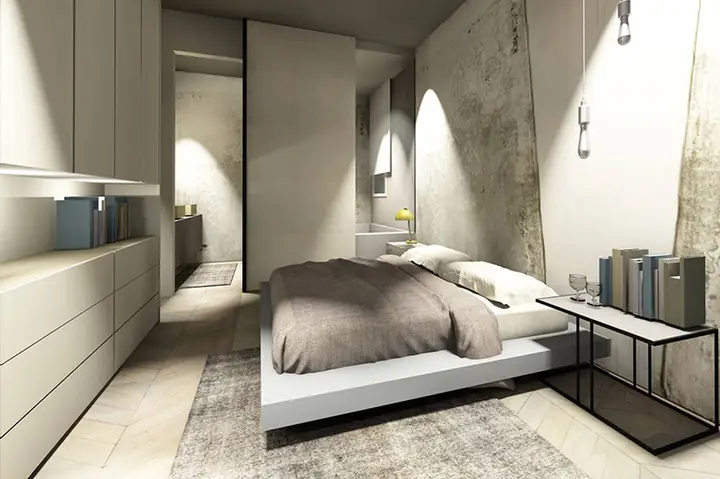 thiết kế phòng ngủ 20m2 có toilet