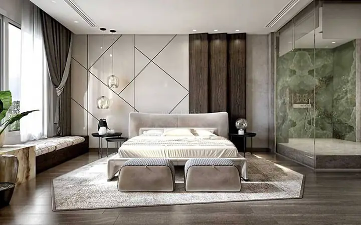 thiết kế phòng ngủ 20m2 có toilet