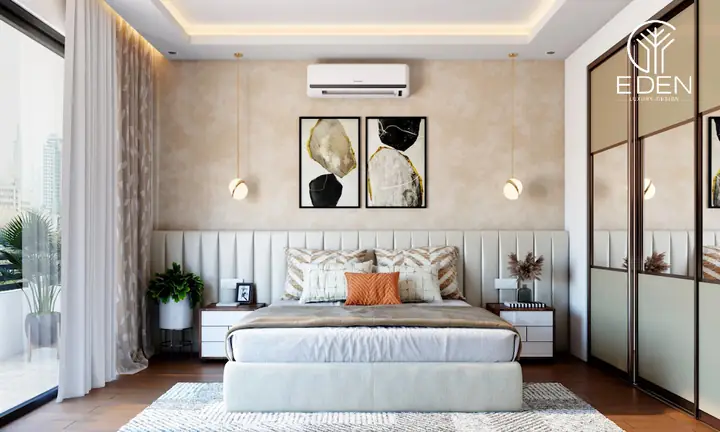 Sử dụng tone xám trắng trong thiết kế phòng ngủ 25m2 đẹp
