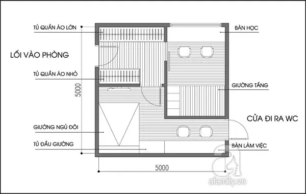 thiết kế phòng ngủ cho 4 người