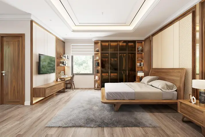 Thiết kế phòng ngủ đẹp – Kết hợp vật liệu cao cấp, ánh sáng tinh tế và bố trí tiện nghi