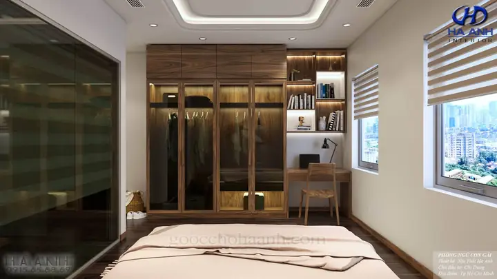 thiết kế phòng ngủ gỗ óc chó