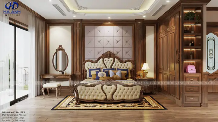 thiết kế phòng ngủ gỗ óc chó