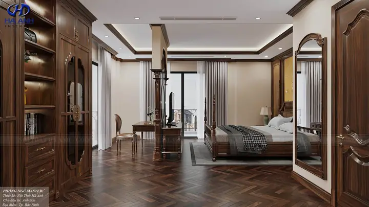thiết kế phòng ngủ gỗ óc chó