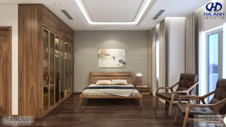 thiết kế phòng ngủ gỗ óc chó