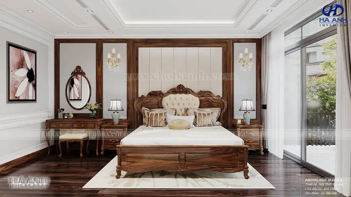 thiết kế phòng ngủ gỗ óc chó