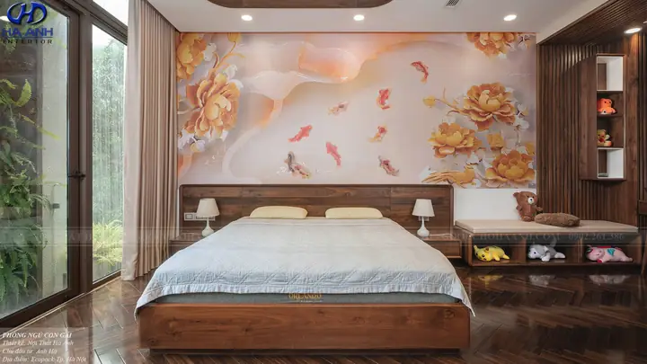 thiết kế phòng ngủ gỗ óc chó