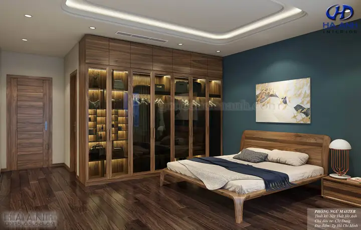 thiết kế phòng ngủ gỗ óc chó