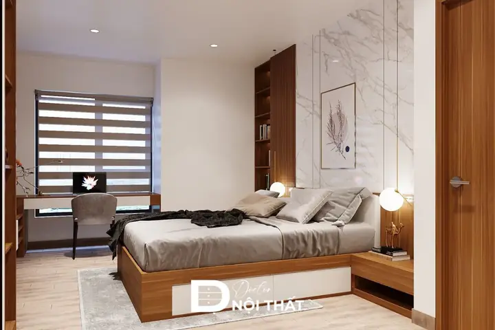 Mẫu thiết kế phòng ngủ hình chữ nhật 4x6m (24m2)