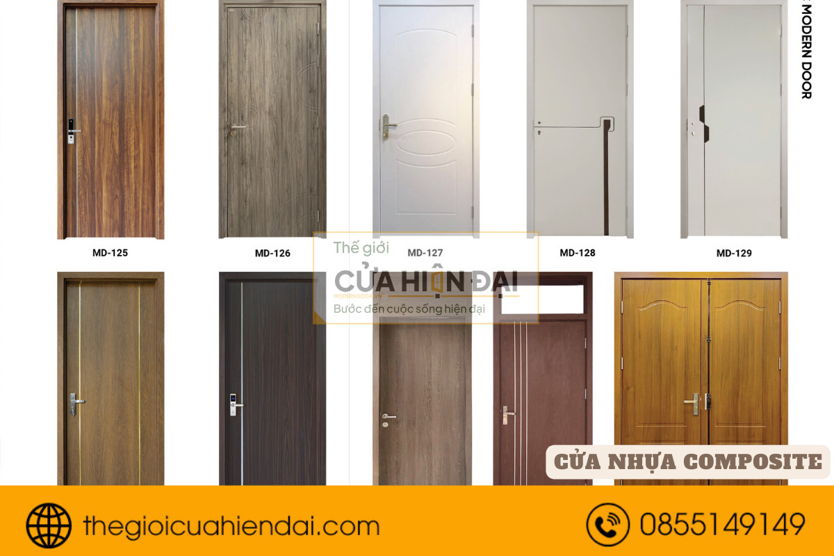 Tổng hợp 10 mẫu cửa gỗ composite đa dạng màu sắc, mang đến nhiều lựa chọn thẩm mỹ