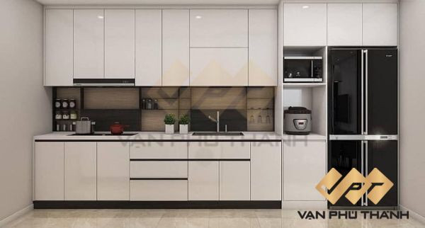 Tổng quan một bộ tủ bếp với cửa nhựa composite màu sắc trang nhã, tối ưu hóa công năng sử dụng