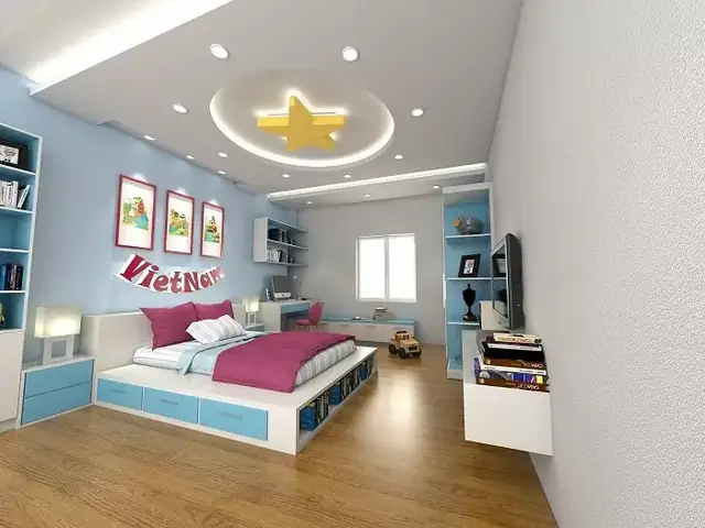 Trần thạch cao phòng ngủ trẻ em họa tiết trăng sao Trần thạch cao phòng ngủ trẻ em họa tiết trăng sao