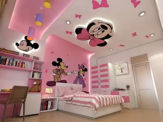 Mẫu trần thạch cao phòng ngủ bé gái chuột micky Mẫu trần thạch cao phòng ngủ bé gái chuột micky