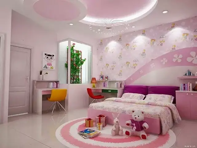 Trần thạch cao phòng ngủ cho bé gái Trần thạch cao phòng ngủ cho bé gái