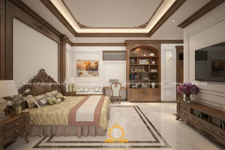 trần thạch cao phòng ngủ tân cổ điển