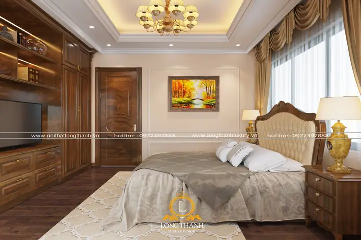trần thạch cao phòng ngủ tân cổ điển