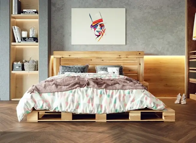 Phòng ngủ giường bệt gỗ pallet Phòng ngủ giường bệt gỗ pallet