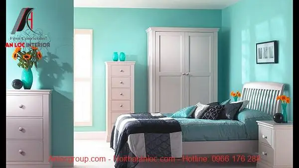 Mẫu phòng ngủ màu xanh Ngọc Bích đậm