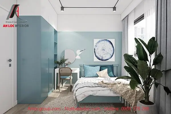 Mẫu nội thất phòng ngủ màu xanh Ngọc lam đẹp