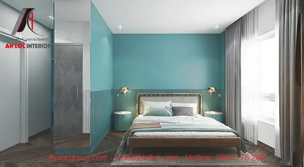 Mẫu phòng ngủ màu xanh Ngọc Bích đậm