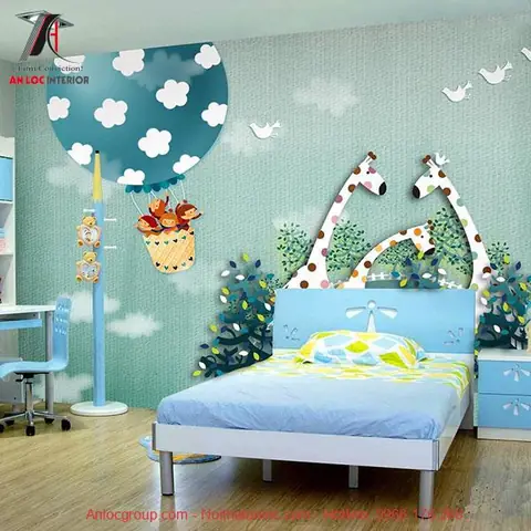 Mẫu nội thất phòng ngủ màu xanh Ngọc lam đẹp