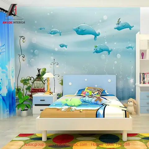 Mẫu nội thất phòng ngủ màu xanh Ngọc lam đẹp